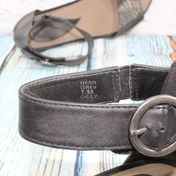 Earth Hera Gray Leather Adjustable Ankle Strap Sandals Size 7.5 B - Picture 9 of 9